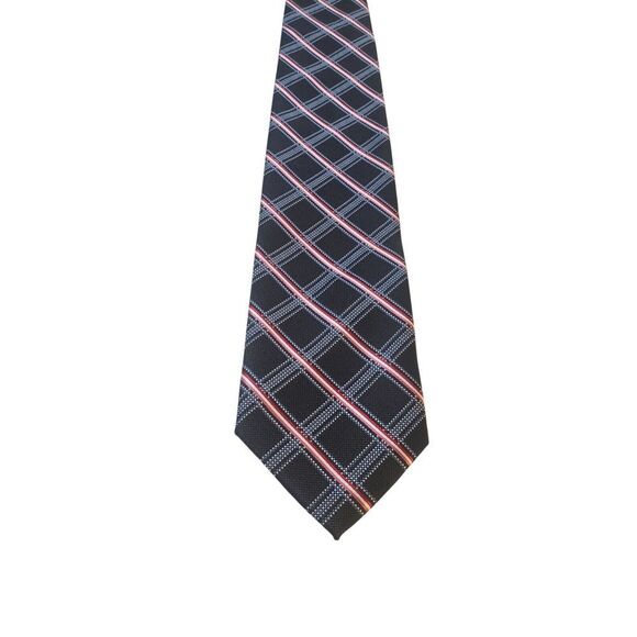 Stafford Essentials Neck Tie‎ Mens Black Red Blue Window Pane Business Church - Picture 1 of 12